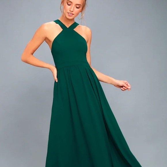 Lulus Air of Romance Forest Green Maxi Dress Size S - Picture 1 of 9